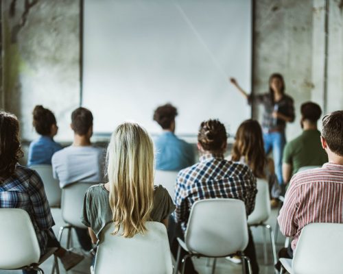Class with teacher and students